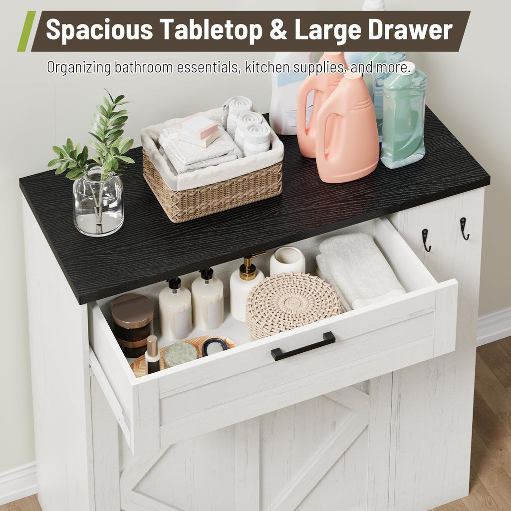 Laundry Hamper Cabinet, Double Laundry Cabinet with Two 11 Gallon Baskets and Drawer, Pull-Out Storage Unit with
