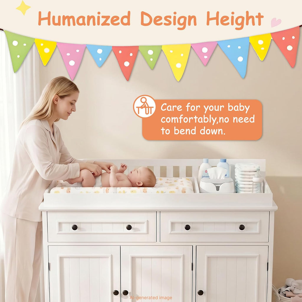 Large Nursery Dresser with Drawers, 47'' White Baby Diaper Changing Table | Wood Changing Station for Infants
