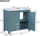 36" Bathroom Vanity with Square White Ceramic Sink Top and Soft Closing Door, Combo Stand Storage Cabinet, Retro Blue A133-B0DJVJPJVR
