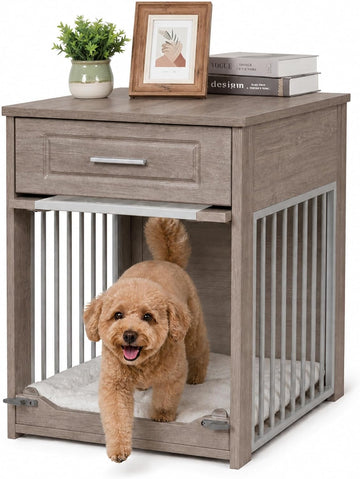 Dog Crate Furniture End Table with Flip-Up Door for Small Dogs