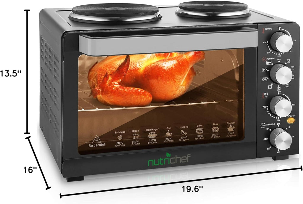 Kitchen Convection Electric Countertop Rotisserie Toaster Oven Cooker with Food Warming Hot Plates, 30+ Quart