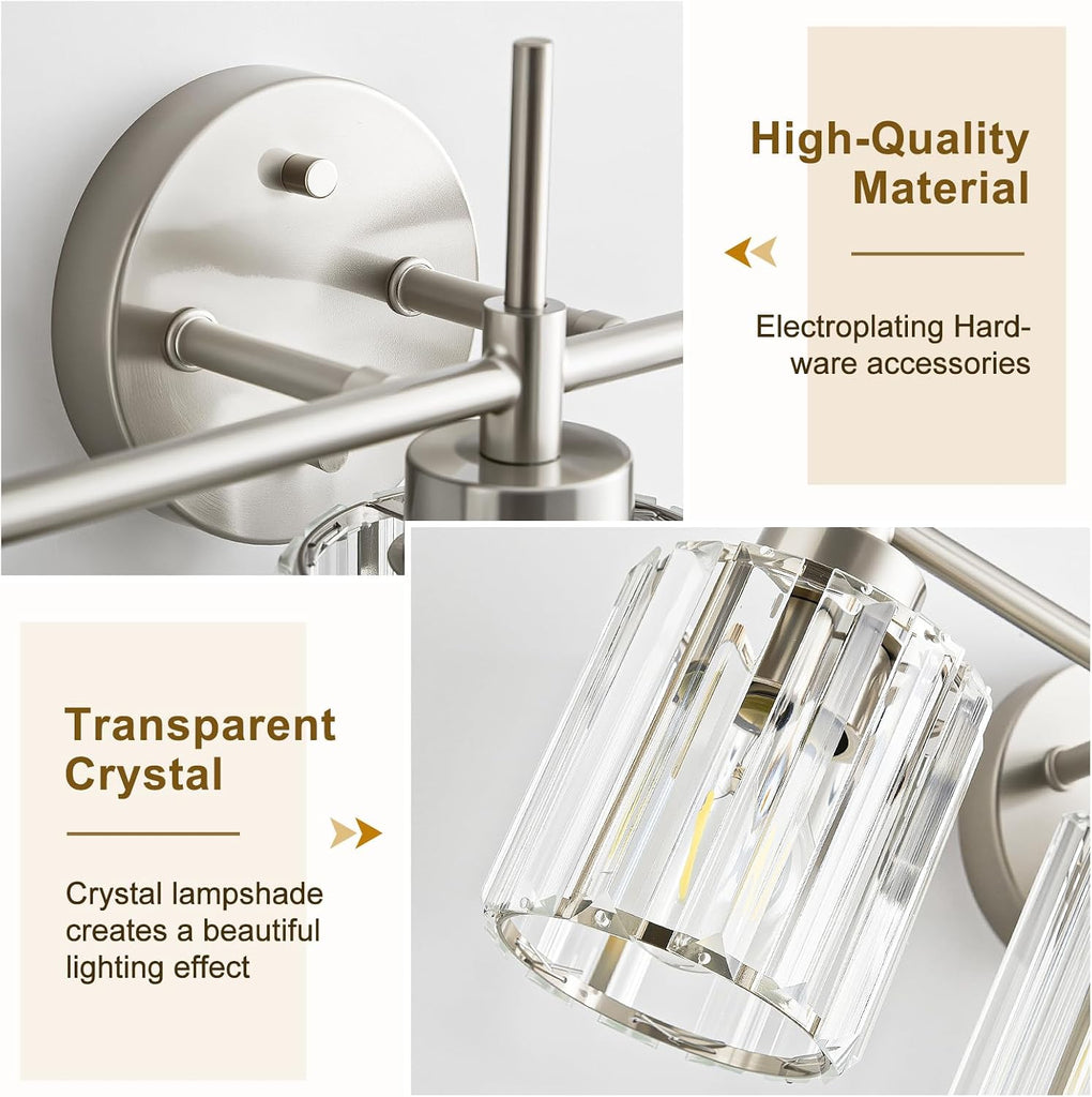 Crystal Bathroom Vanity Lights, 4 Light Bath Mirror Light Brushed Nickel Round Crystal Wall Mount Light Fixture Over