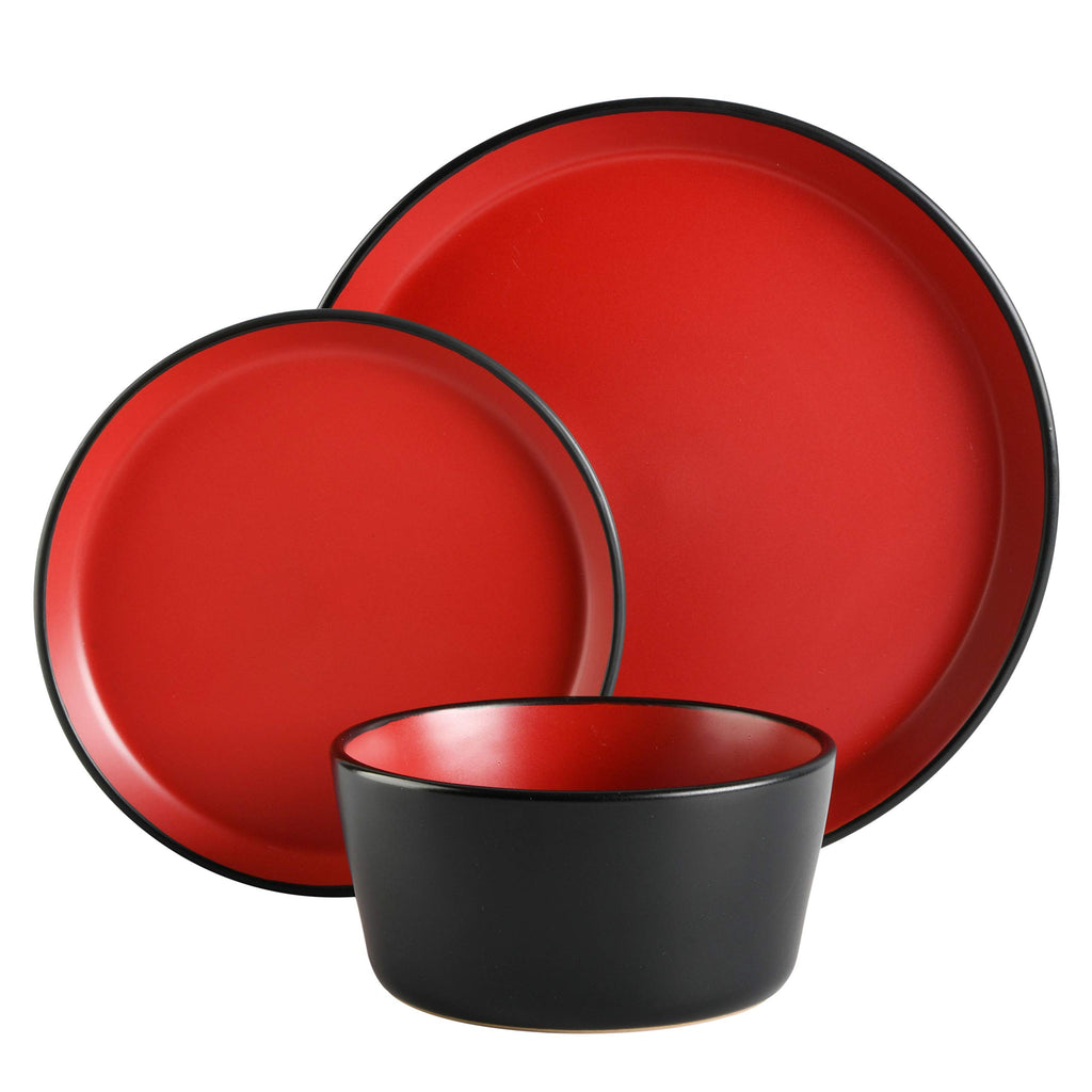 Sofia Coupe Stoneware Dinnerware Set, Service for 4 (12pcs), Matte Red