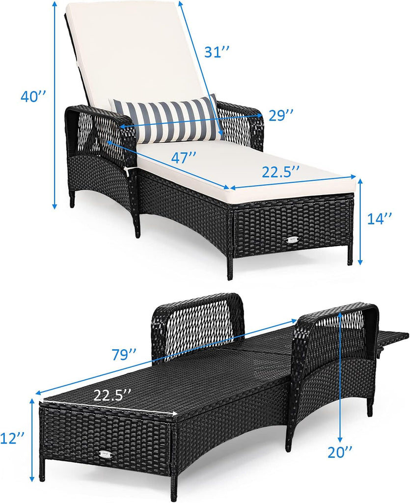 Wicker Chaise Lounge Outdoor, Patio Rattan Reclining Chaise with 6-Gear Adjustable Backrest