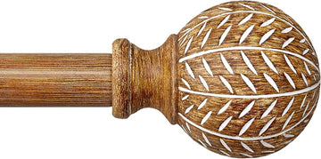 Wood Curtain Rods for Windows 48 to 84 Inch,1'' Diameter Drapery Rods with Imitation Wood Grain Leaf Pattern Finials
