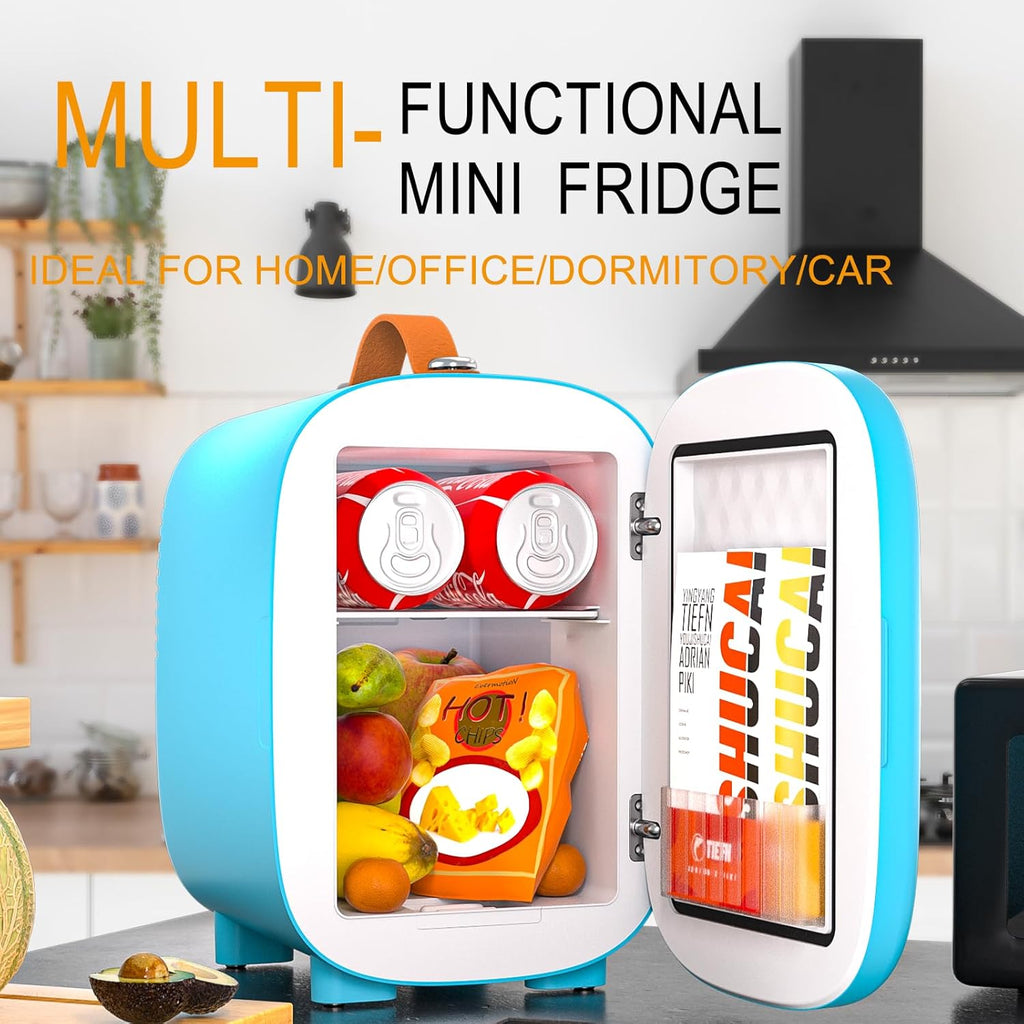Mini Fridge for Bedroom Skincare Cooler & Warmer Portable Small Refrigerator 4 Liter/6 can with 12v AC/DC/USB Option