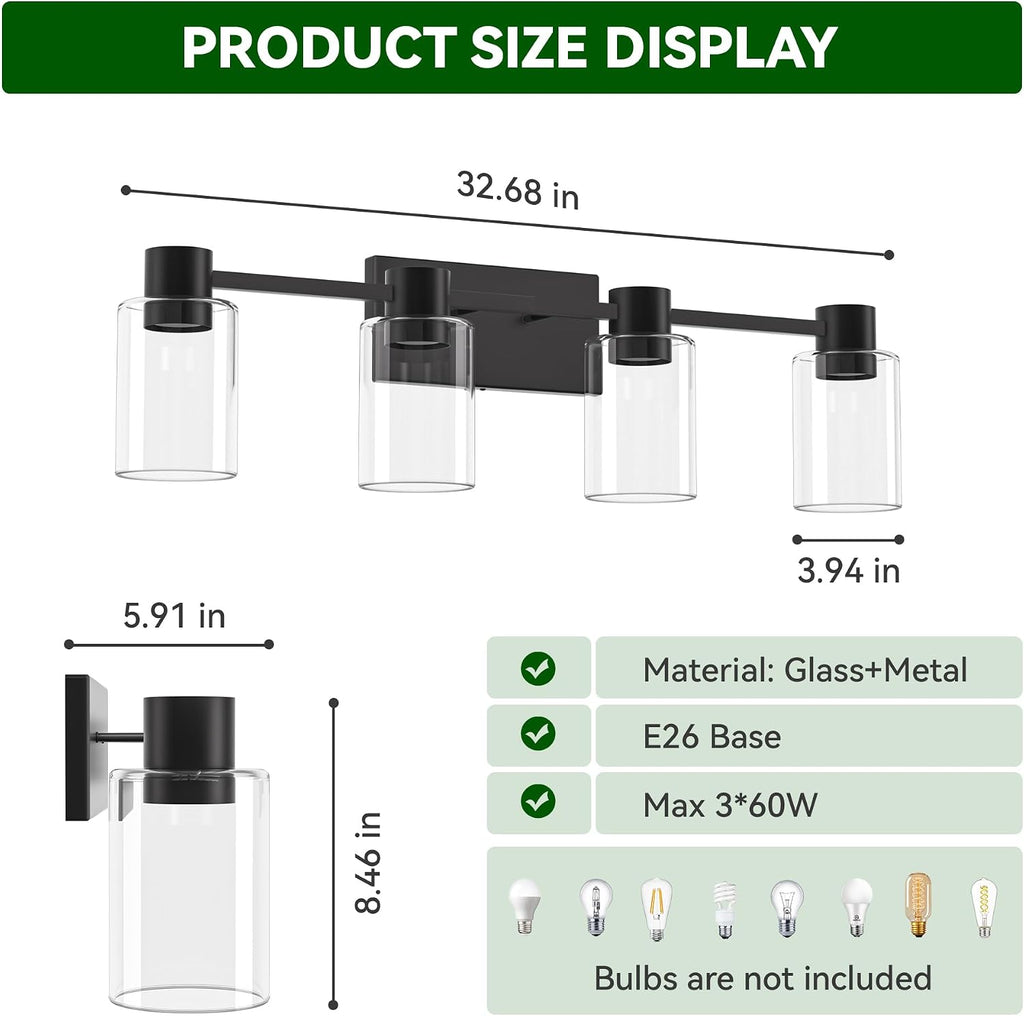 4-Light Modern Vanity Light Fixtures Over Mirror, Matte Black Bathroom Light Fixtures, Vanity Lights, Wall Sconce