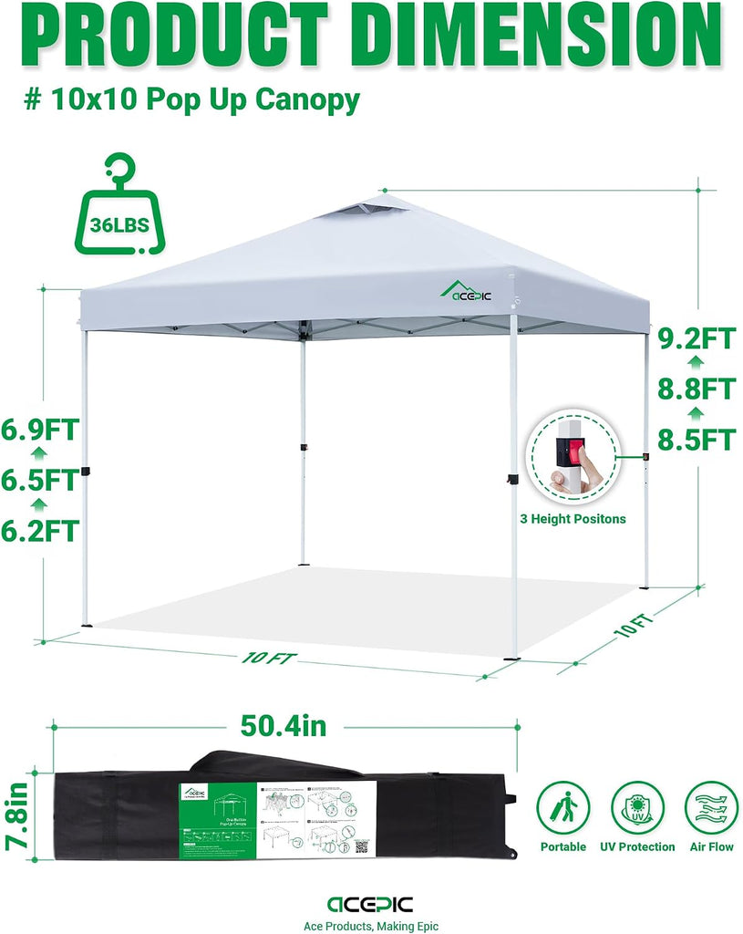 10x10 Pop Up Canopy Tent, One Push Instant Outdoor Gazebo with Vented Top