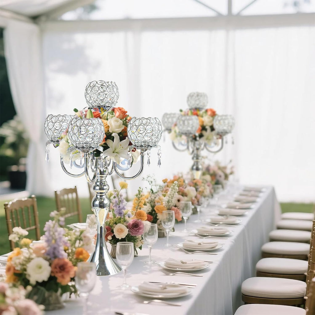 5 Arm Elegant Crystal Candle Holder,Candlestick, 22 Inch Tall Candle Holder Table Candelabra Event Party Table