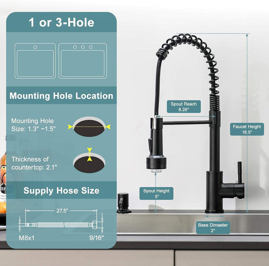 Led Black Kitchen Faucet with Soap Dispenser