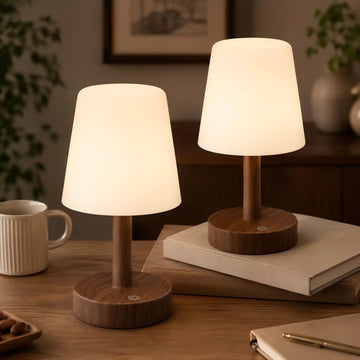 Shower Lamp IP54 Waterproof, Cordless Table Lamp, Dark Wood 2 Pack