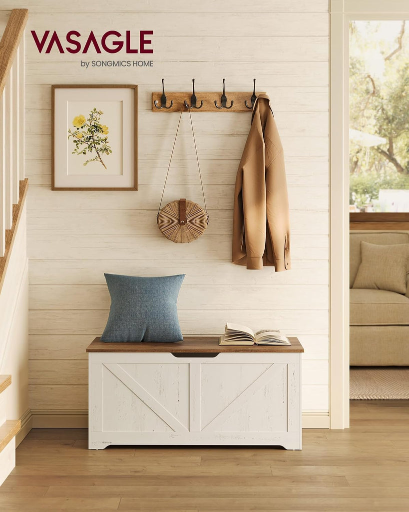Storage Chest, Storage Bench with 2 Safety Hinges, Farmhouse Style, 15.7 x 39.4 x 18.1 Inches, , Honey Brown and