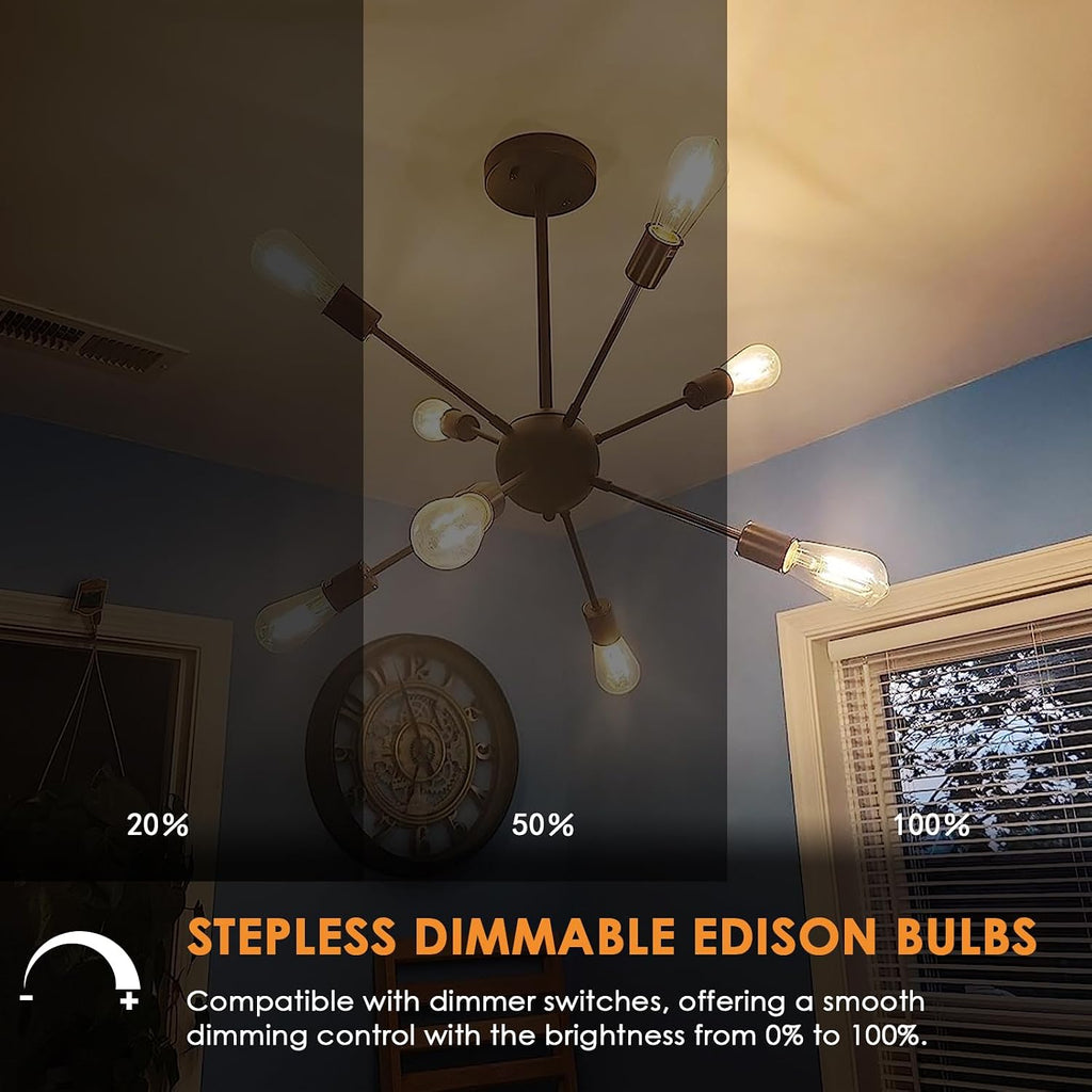 Vintage LED Edison Bulbs, ST58 Dimmable 4W E26 LED Bulb 40W Equivalent, 3000K Soft White Led Light Bulbs, Antique LED - Set of 6