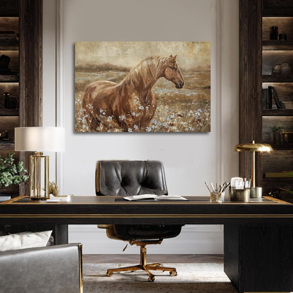 Horse Canvas Wall Art Large Brown Horse Painting Western Farmhouse Wall Decor Above Couch Rustic Animal Wall Art