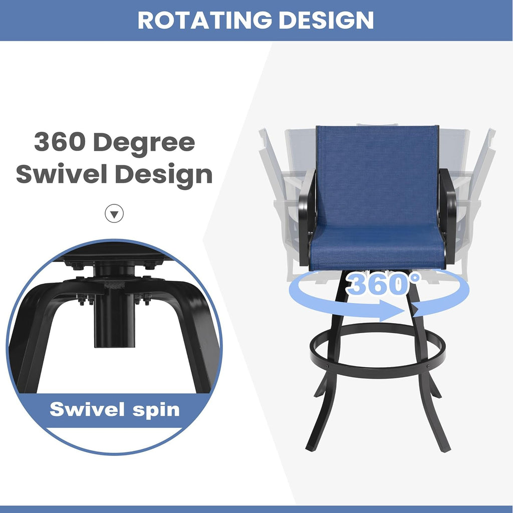 Swivel Outdoor Bar Stools Set of 4, 30" Aluminum Bar Height Chairs with Textilene Fabric, All Weather Barstools