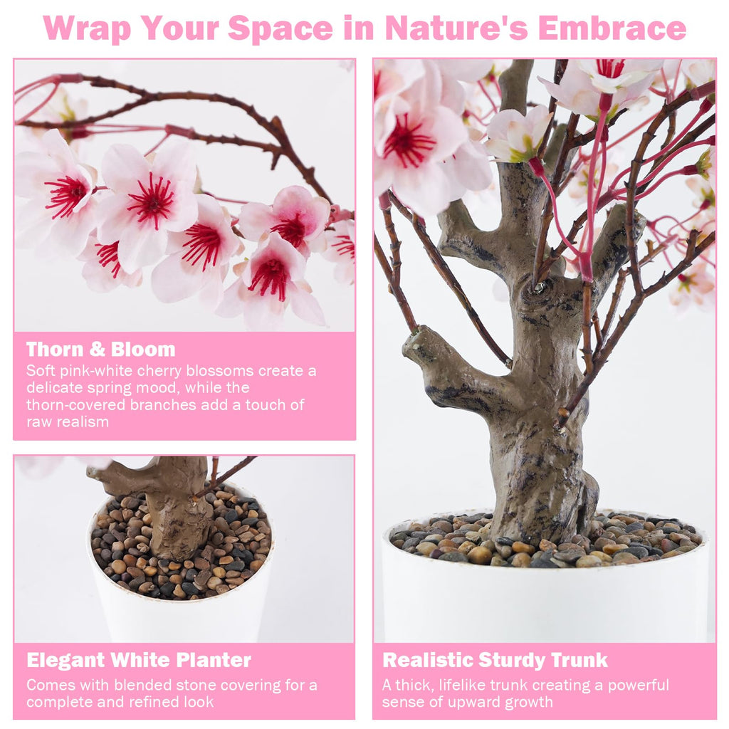 Artificial Cherry Blossom Tree 2FT, Faux Potted Tree Indoor