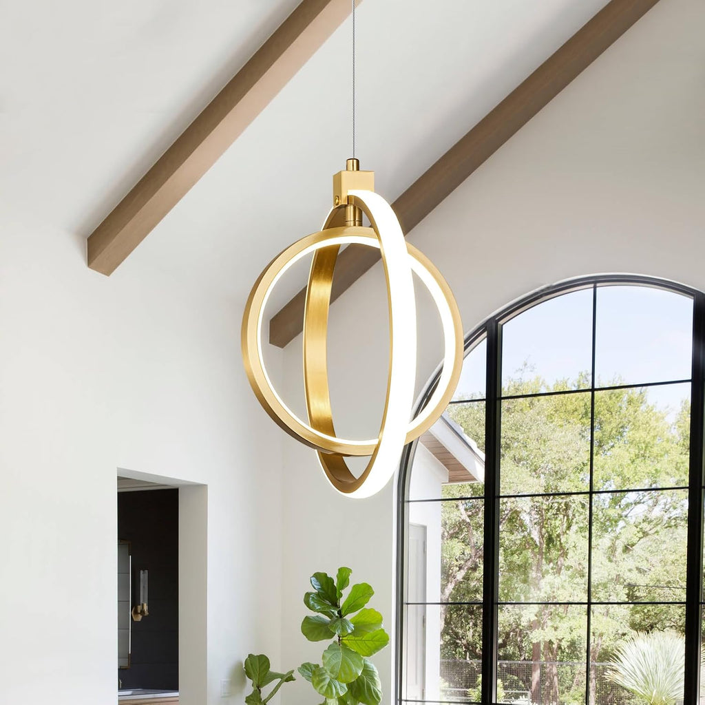 Modern LED Chandelier Gold Ring Pendant Light Fixtures 4000K Dimmable Height Adjustable Pendant Lighting for Dining