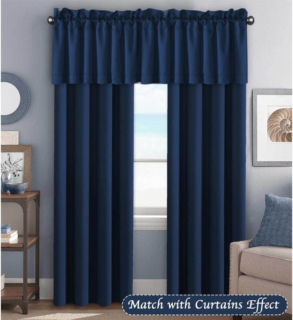 Blackout Valances for Windows,Navy Blue Short Window Valance Curtains Privacy Decorative Rod Pocket Kitchen Valances