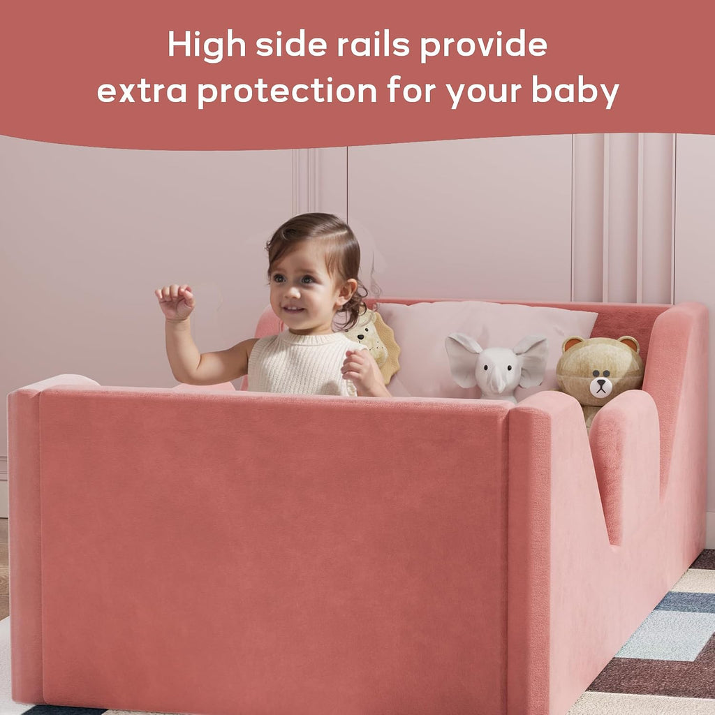 Toddler Bed with Extra Safety Broad, Toddler Flood Bed | Standard Crib Size for Kids, Certified Fabric Toddler Beds