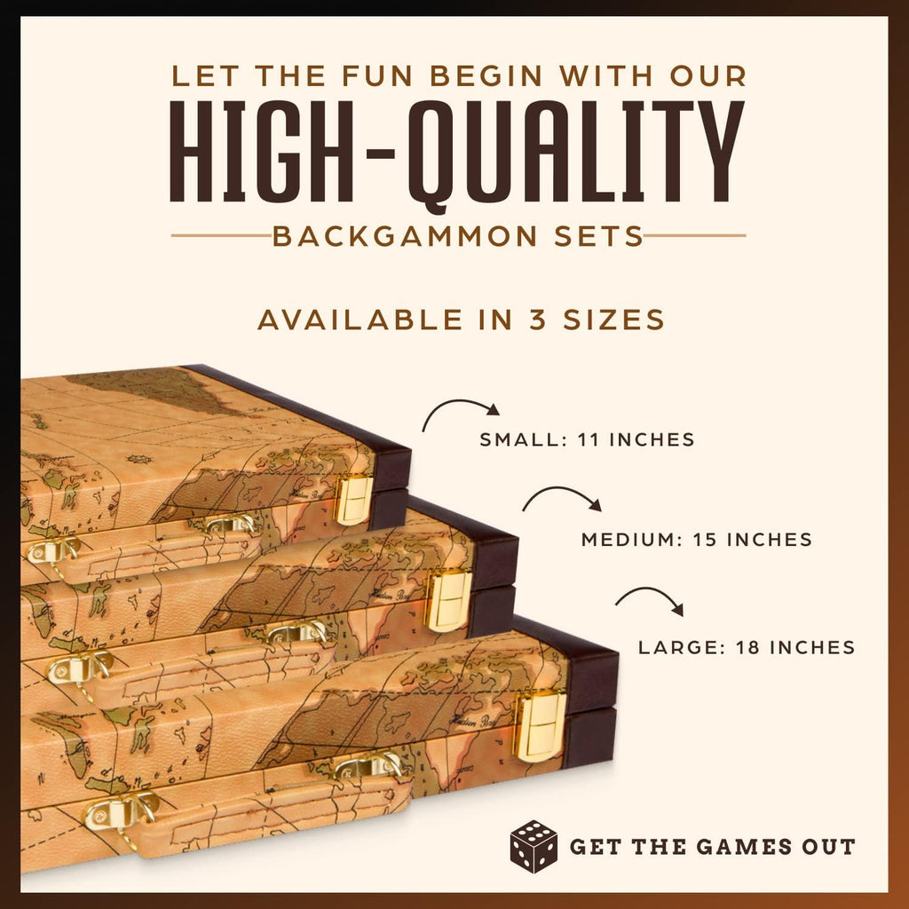 Top Backgammon Set - Classic Board Game Case - Best Strategy & Tip Guide - Available in Small, Medium and Large Sizes