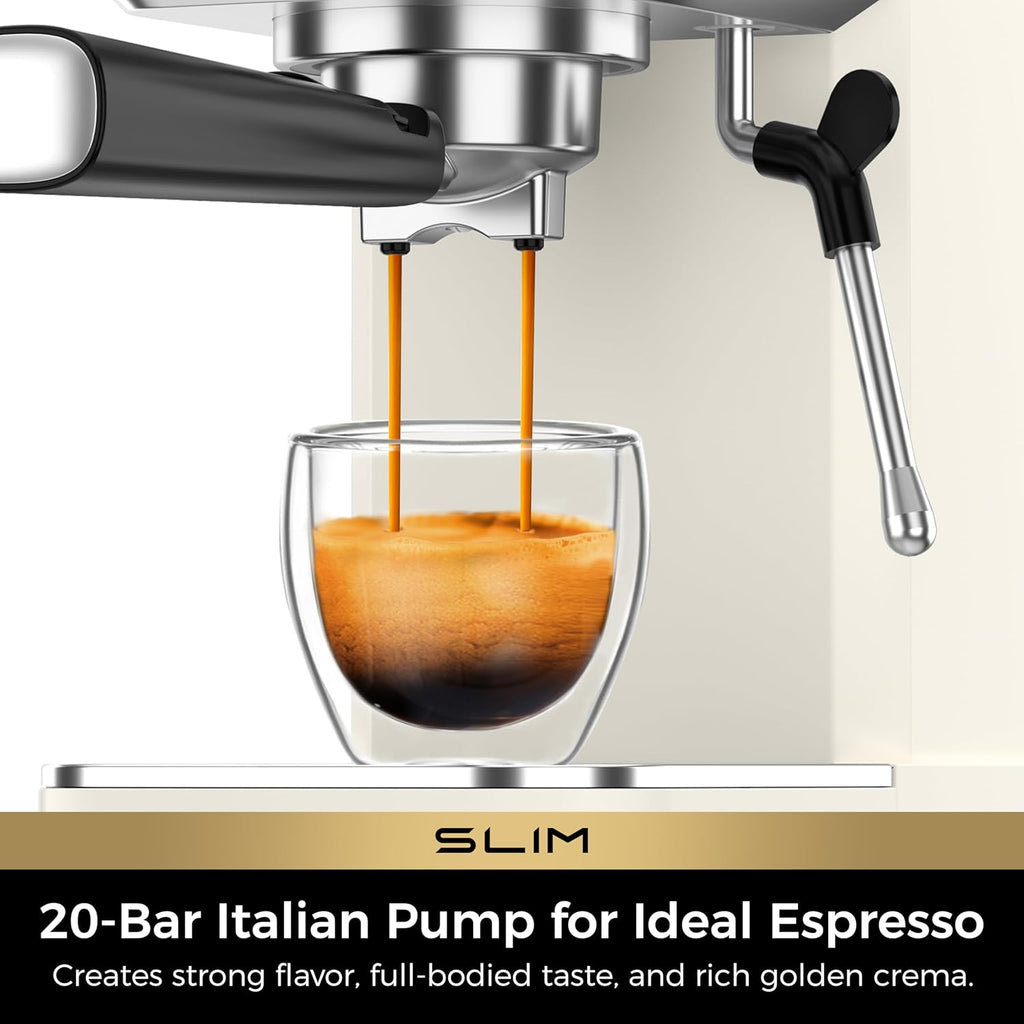 Slim Espresso Machine with Milk Frother Cappuccino, Creamy | Precise Pressure Gauge, Food-Grade Materials, 20 Bar