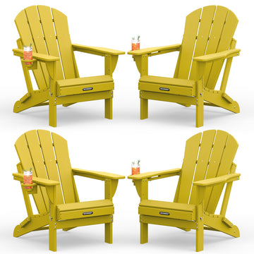 Folding Adirondack Chairs Set of 4, HDPE Patio Chair Olive Yellow