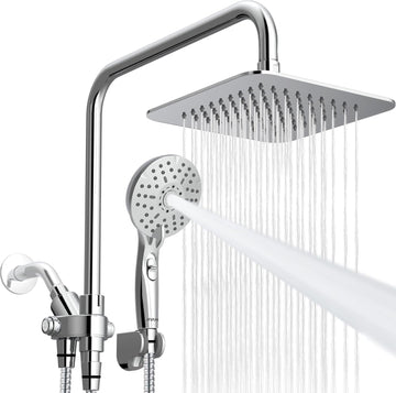 Dual Shower Head Combo, 8'' High Pressure Rain Shower Head with Handheld Spray, 6+1 Spray Settings Handheld Showerhead