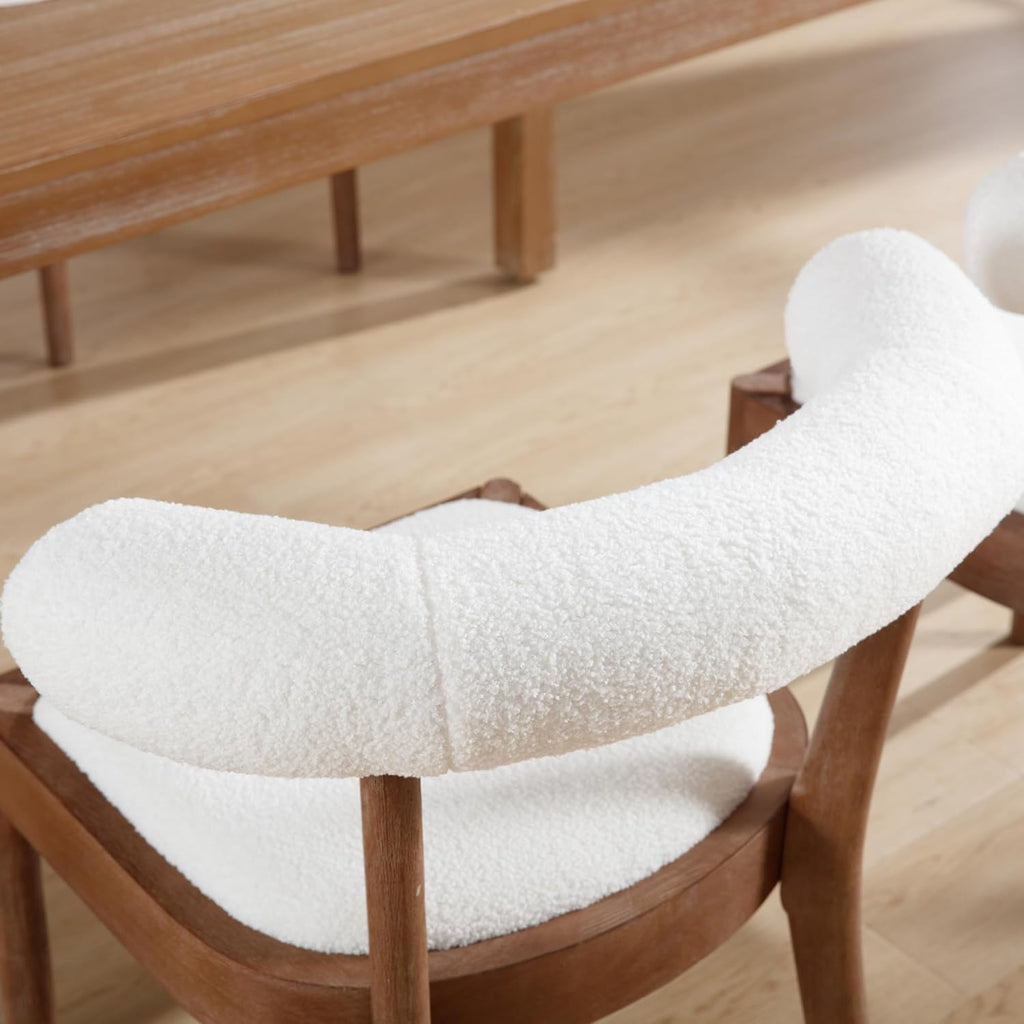 Dining Room Chairs Mid-Century Modern Sherpa Kitchen Chairs with Natural Walnut Finished Frame, Fur Curved Back