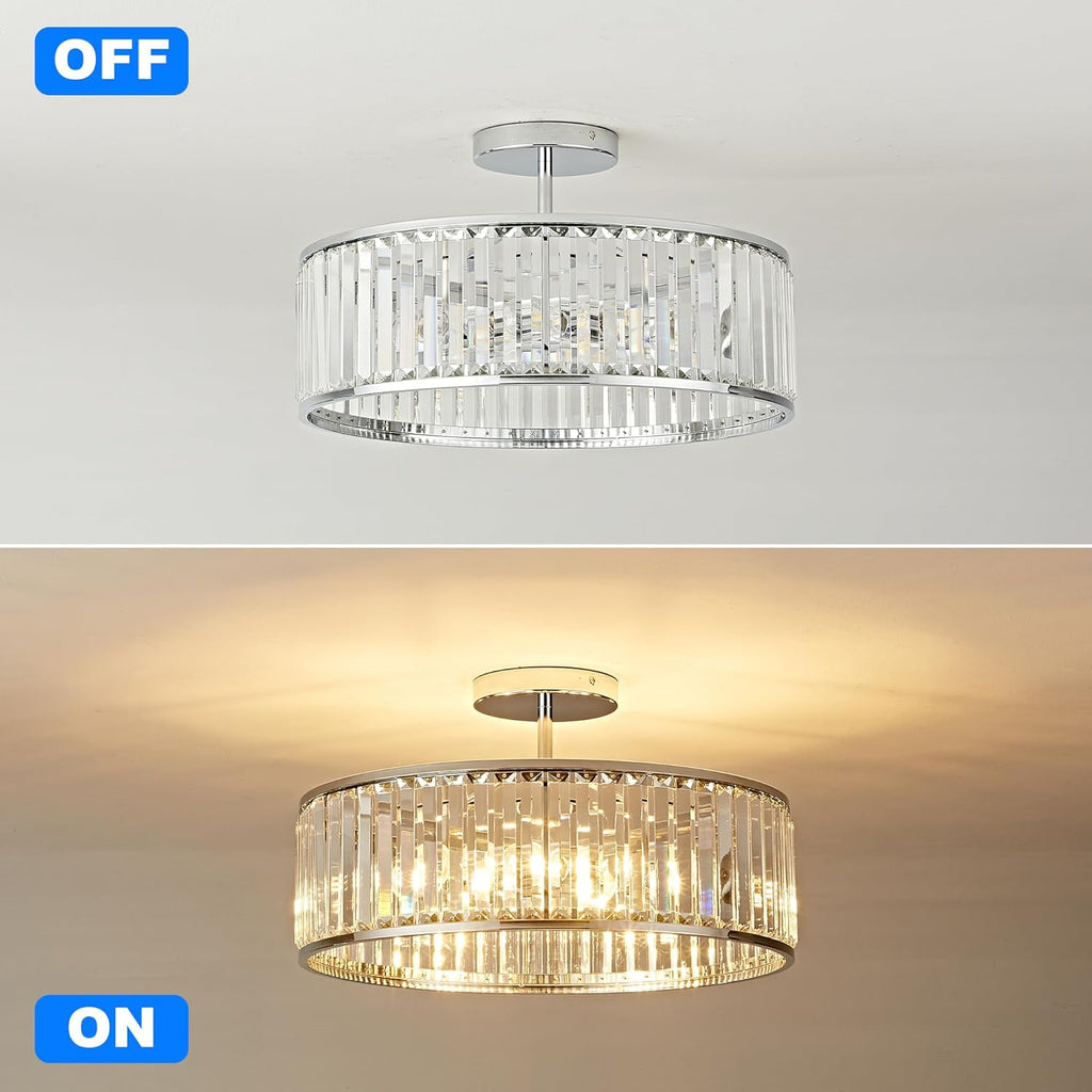 19.7" Modern Crystal Chandeliers Semi Flush Mount Ceiling Light, Large Round Crystal Chandelier Ceiling Lights