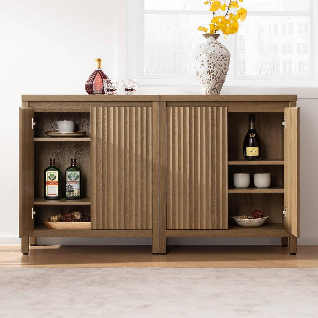 Sideboard Buffet Cabinet with Storage, Fluted Credenza Console Cabinet with Adjustable Shelves