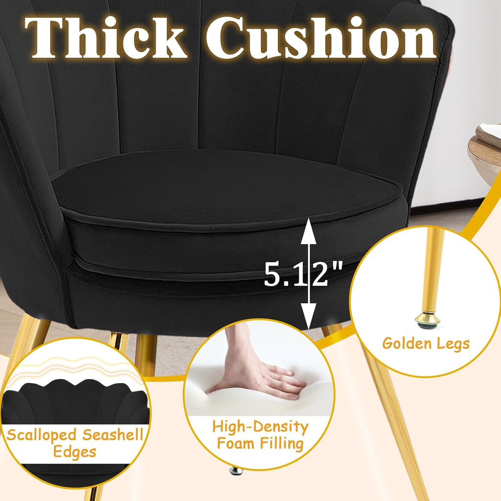 Accent Chairs Set of 2 , Velvet Upholstered Makeup Room Vanity Chair with Back, Golden Metal Legs Small Accent Side