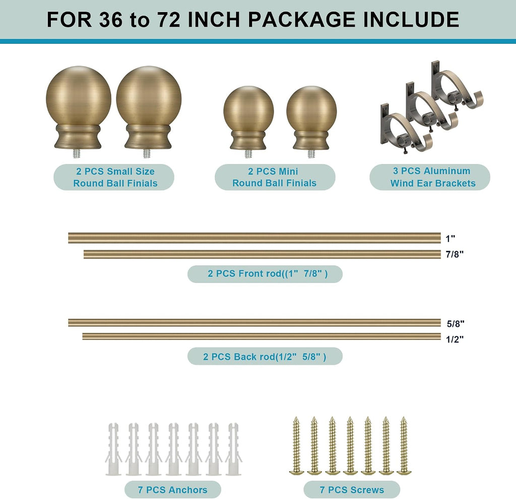 Antique Bronze Double Curtain Rods,1''Front and 5/8''Back Double Drapery Rod with Small Round Ball and