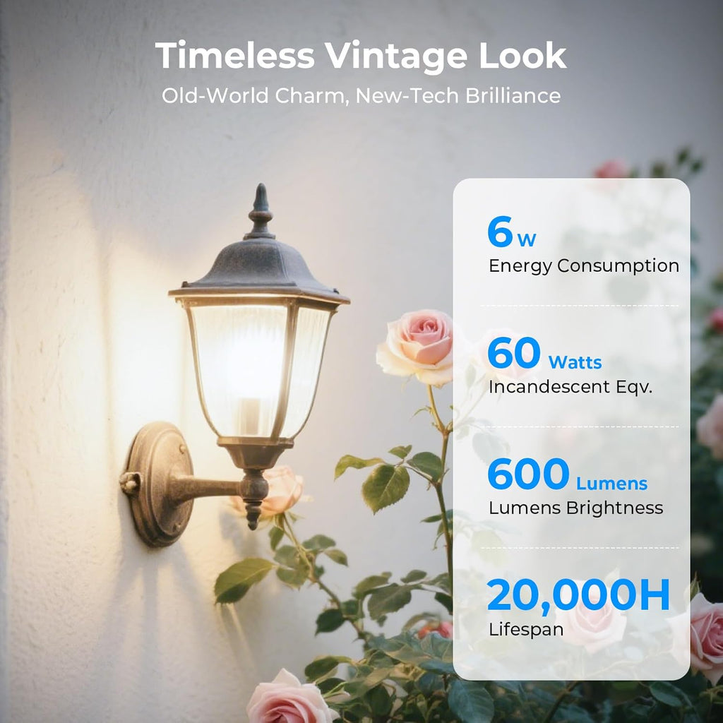 Dimmable Edison Bulbs, 4000K Daylight White, 6W Equivalent to 60 watt E26 LED Bulb, ST58 Vintage Light Bulbs, 600LM (6 Pack)