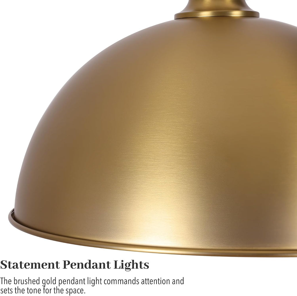 17.7 Inch Large Dome Pendant Light, 1-Light Brushed Gold Pendant Lighting All Metal, Modern Single Ceiling Hanging