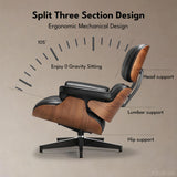 Modern Reading Chair and Ottoman — Walnut Leather
