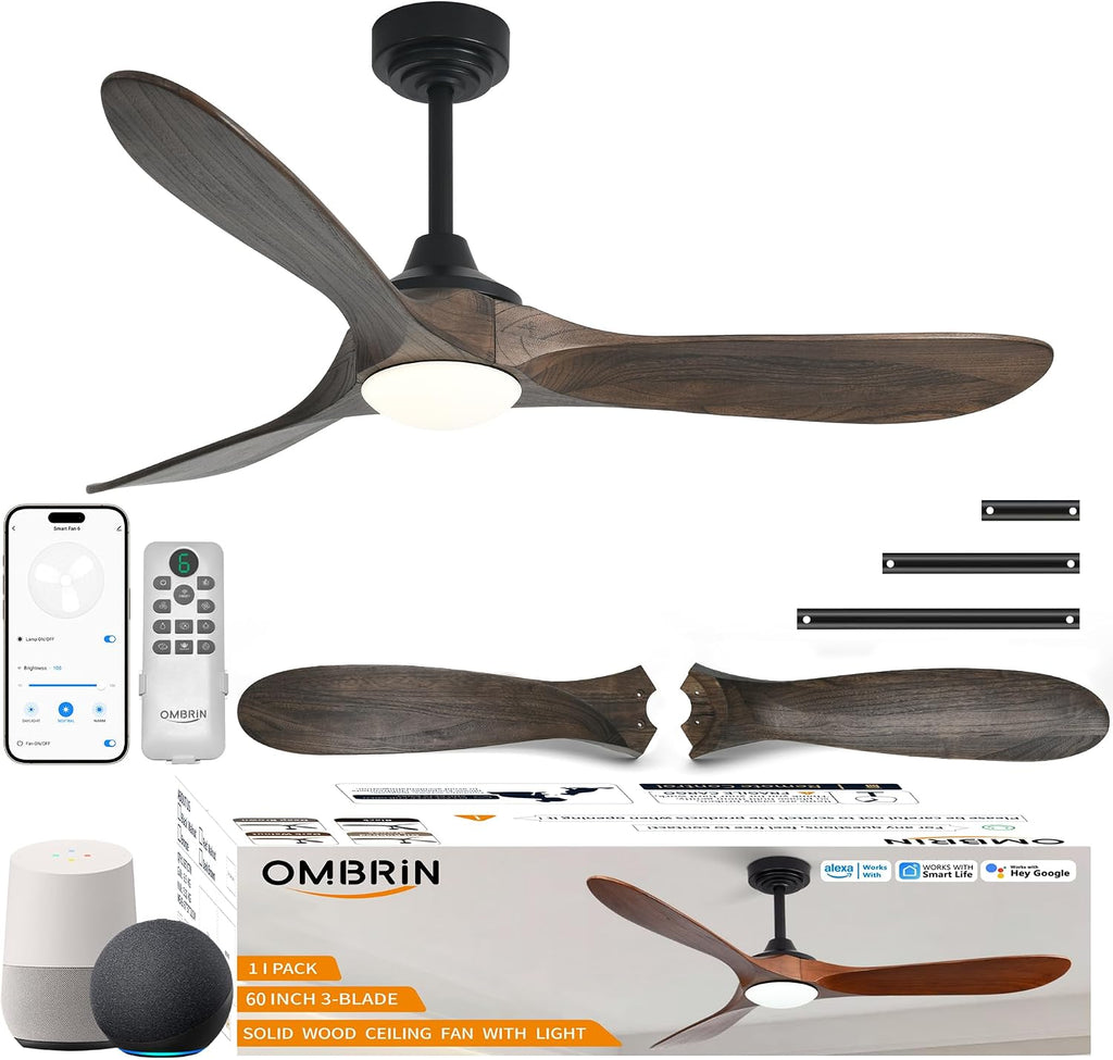60 inch Outdoor Ceiling Fans with Lights,Smart Wood Ceiling Fan for Alexa,Google & APP Control,Indoor/Outdoor