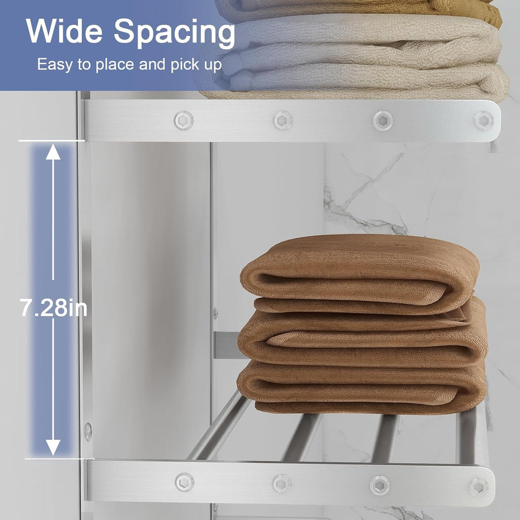 Bathroom Towel Rack with Bars, 24 Inch Towel Shelf, Brushed Nickel | 3-Tier Hotel Towel Racks Wall Mounted, Bath