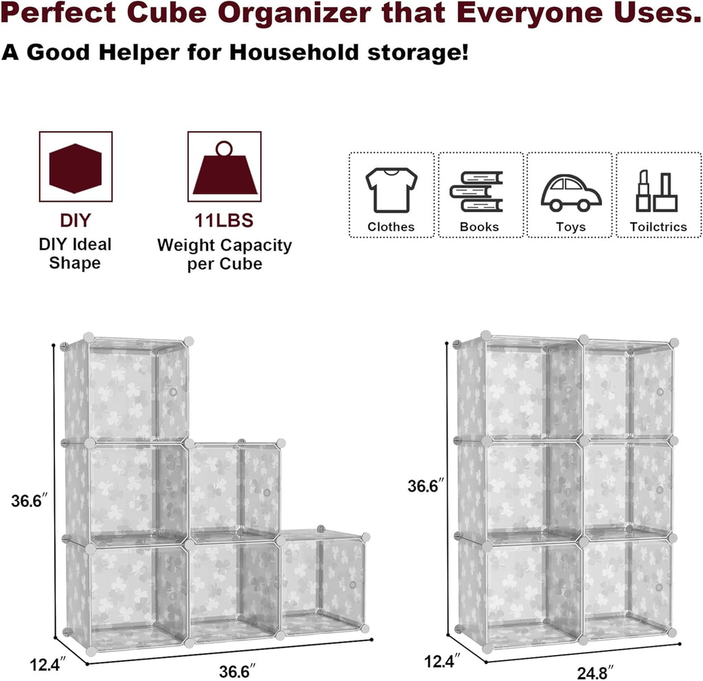 Cube Storage Organizer with Doors, 6-Cube Shelves, DIY Plastic Modular Bookshelf