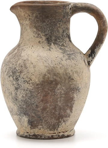 Ceramic Rustic Farmhouse Vase with Handle, Terracotta Vase, Minimalist Decorative Vases