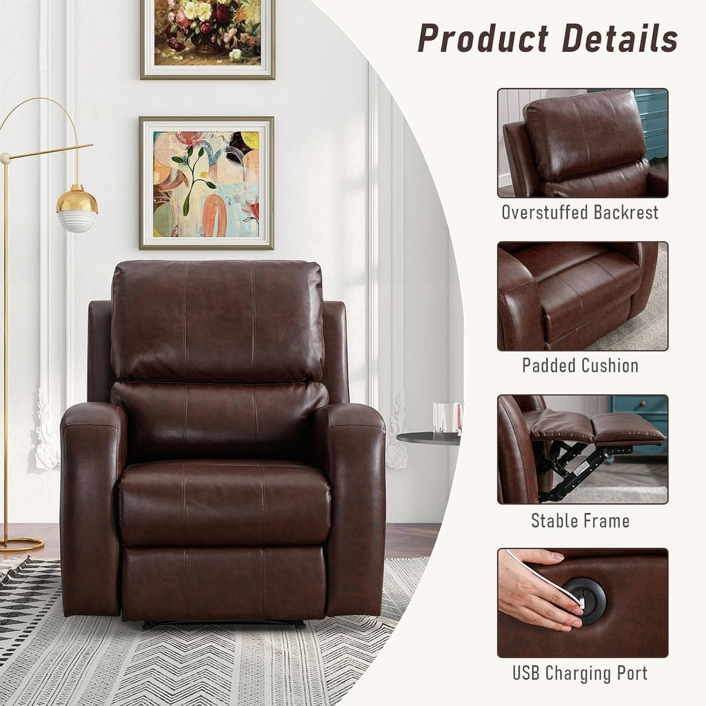 Electric Recliner Chair, Soft PU Leather Power Recliners with Padded Backrest, Single Overstuffed Heavy Duty
