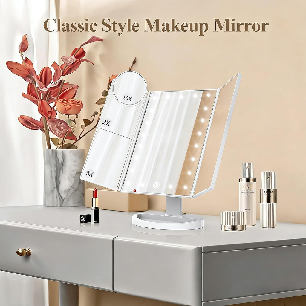 Makeup Mirror, Gifts for Mom Mothers Day, Vanity Mirror with Lights, 2X/3X/10X Magnification, Touch Control, Trifold