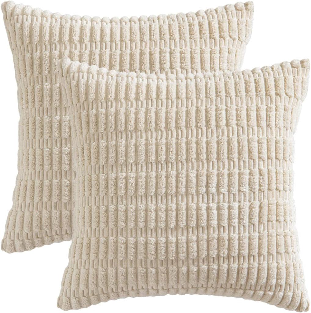 Pack of 2 Corduroy Decorative Euro Sham Throw Pillow Covers 26x26 Inch Soft Boho Striped Pillow Covers Modern