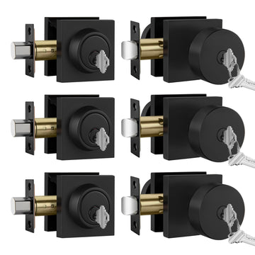 Matte Black Front Door Lock Set with Deadbolt(Keyed alike)3 Pack