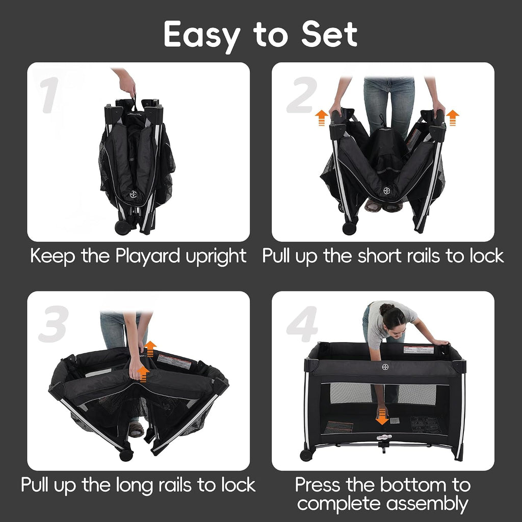 4 in 1 Baby Playards with Bassinet & Changing Table, Portable Crib Breathable Mesh and Toy Mobile