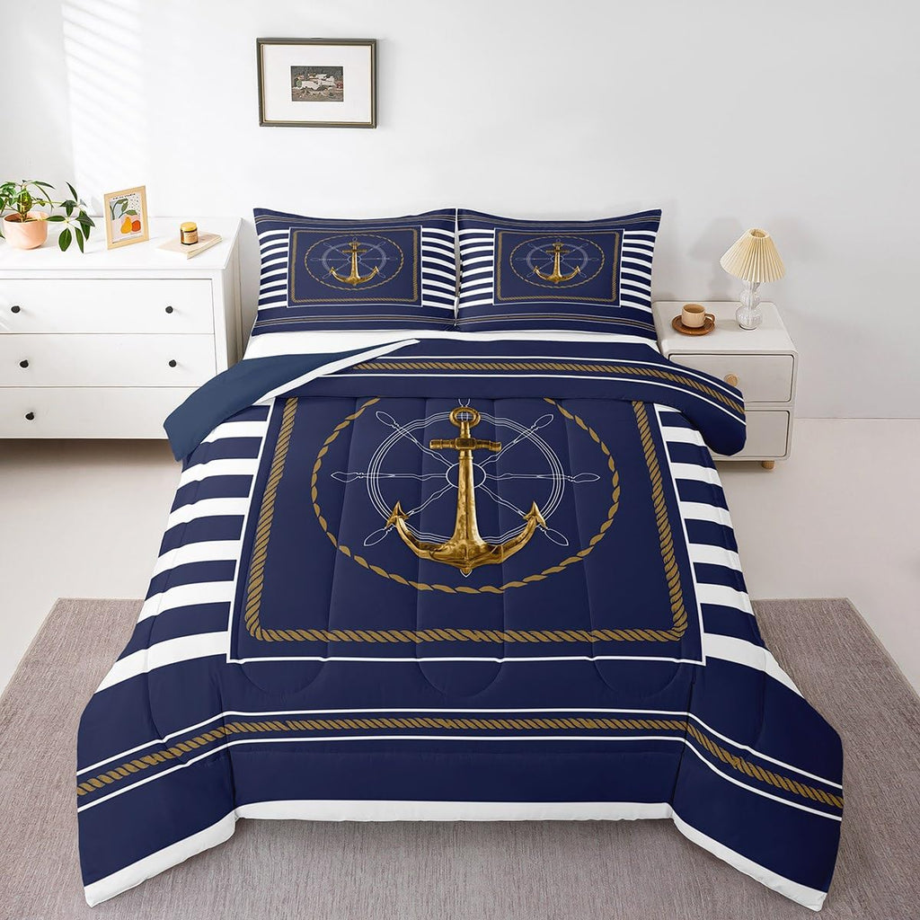 Anchor Decor Comforter Set Twin Size Nautical Themed Bedding Set for Boys Girls Teens Ocean Comforter Sea Adventure