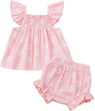 Newborn Baby Girl Summer Clothes Infant Girl Outfits Sleeveless Ruffle Top and Bloomers Shorts Set 0 3 6