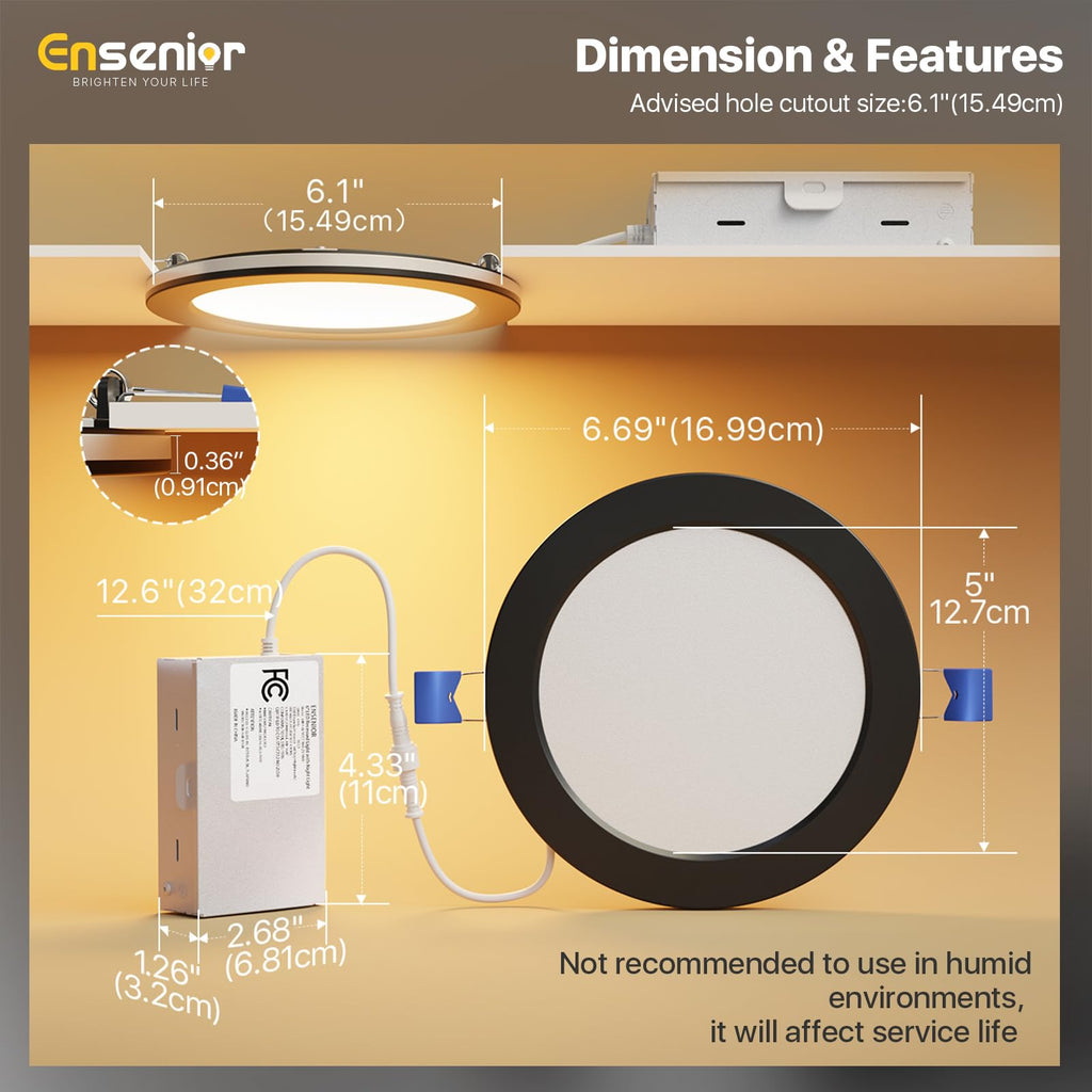 12 Pack 6 Inch LED Recessed Lights with Night Light, 5CCT