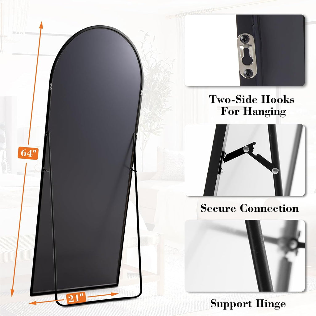 Arched Full Length Mirror with Stand 64"x21" Floor Standing Aluminum Frame Body Hanging Leaning Modern Simple Home