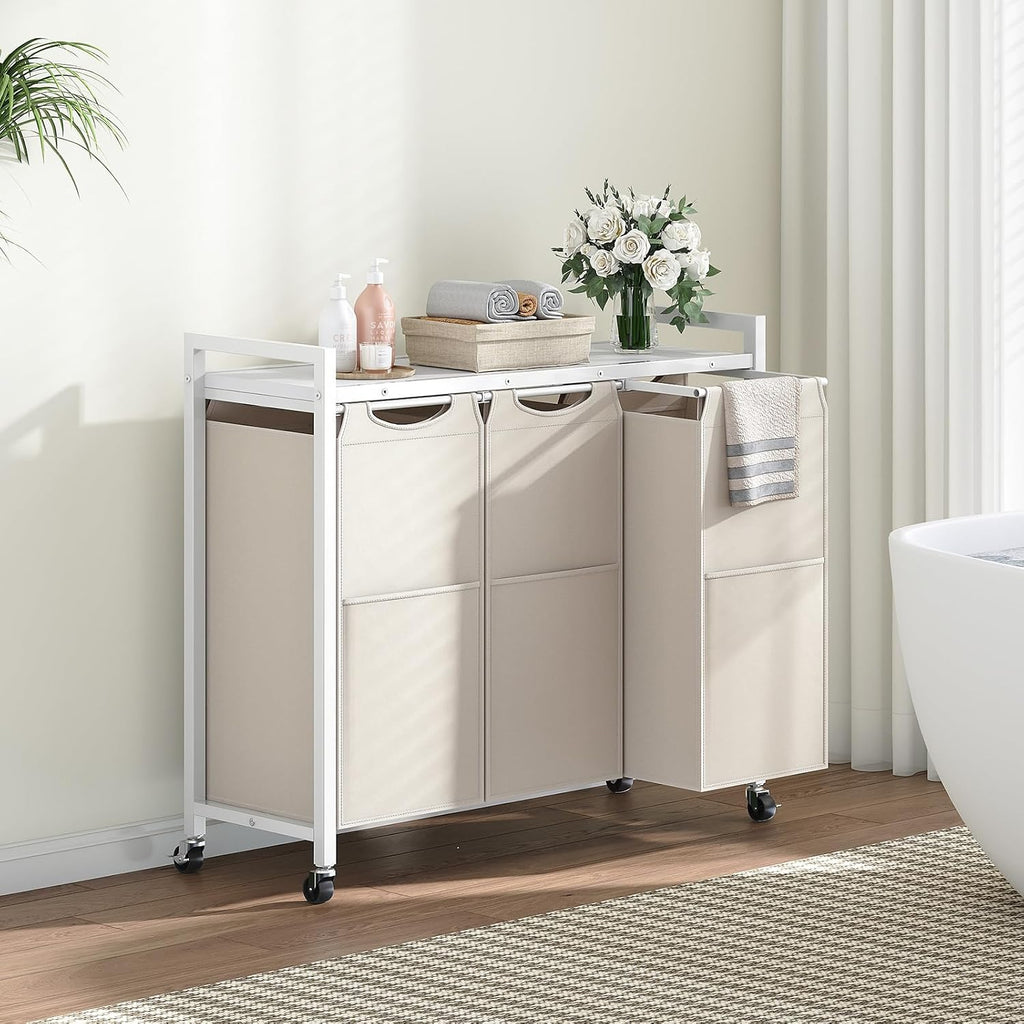 Laundry Sorter 3 Section, Laundry Hamper with Wheels, 3 × 11.5 Gal (43.4L), Rolling Laundry Basket, Pull-Out and