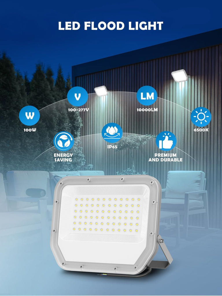 2 Pack Super Bright 6500k 10000lm LED Flood Lights Outdoor,100w Led Outside Lights for Yard Outdoor Waterproof Work